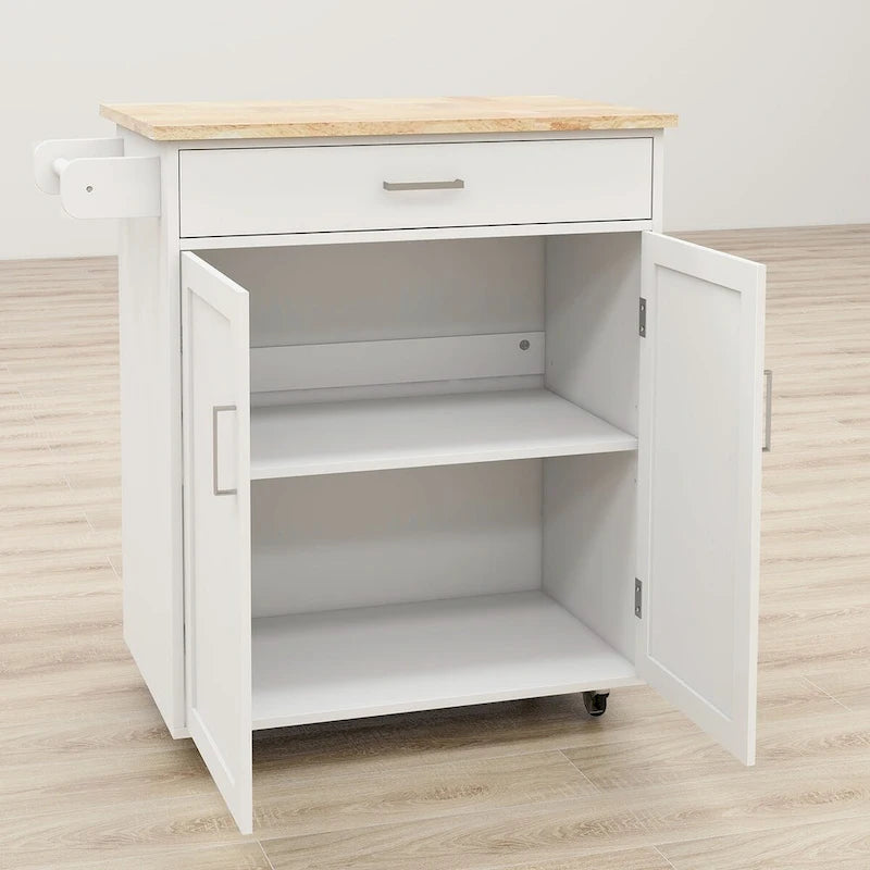 Kitchen Island Rolling Trolley Cart with Adjustable Shelves and Towel Rack - 32.68 in. L x 17.72 in. W x 36.02 in. H