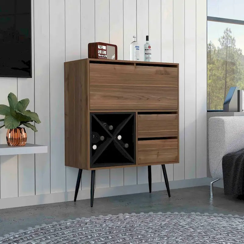 Bar Cabinet with Wine Racks, Two Drawers and Storage Cabinet