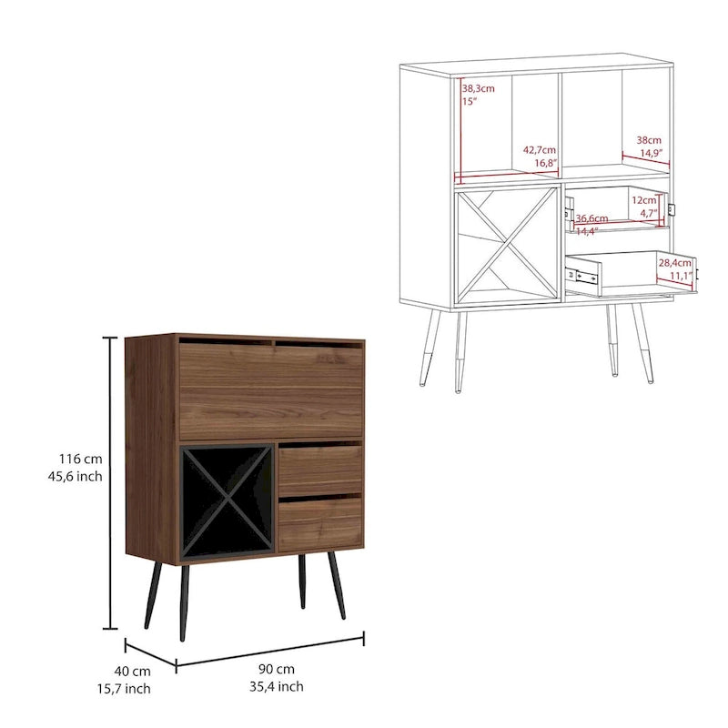 Bar Cabinet with Wine Racks, Two Drawers and Storage Cabinet