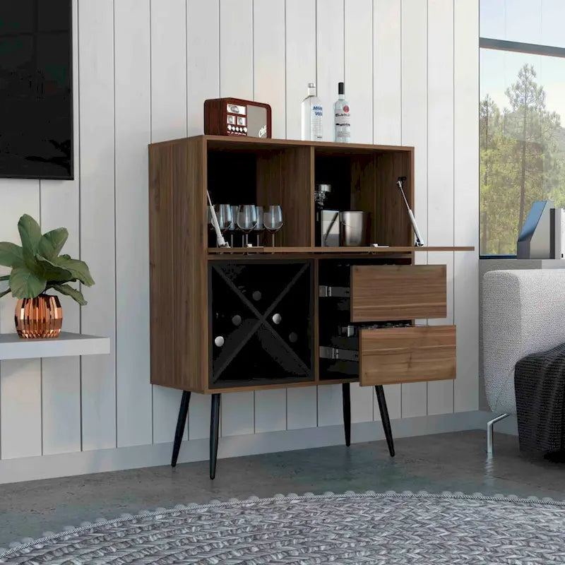 Bar Cabinet with Wine Racks, Two Drawers and Storage Cabinet