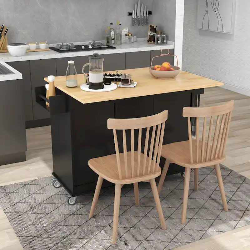 52.7 in. Rolling Mobile Kitchen Island with Solid Wood Top