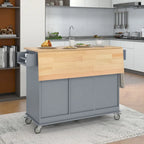 52.7 in. Rolling Mobile Kitchen Island with Solid Wood Top