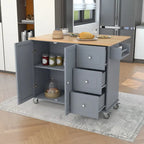 52.7 in. Rolling Mobile Kitchen Island with Solid Wood Top
