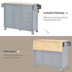 52.7 in. Rolling Mobile Kitchen Island with Solid Wood Top