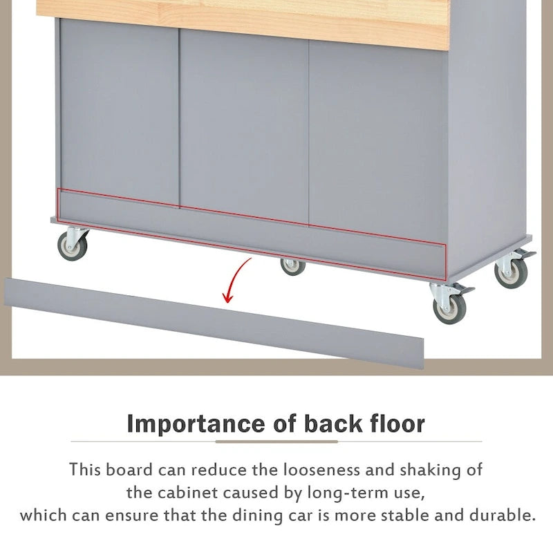 52.7 in. Rolling Mobile Kitchen Island with Solid Wood Top