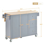 52.7 in. Rolling Mobile Kitchen Island with Solid Wood Top