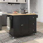52.7 in. Rolling Mobile Kitchen Island with Solid Wood Top