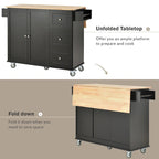 52.7 in. Rolling Mobile Kitchen Island with Solid Wood Top