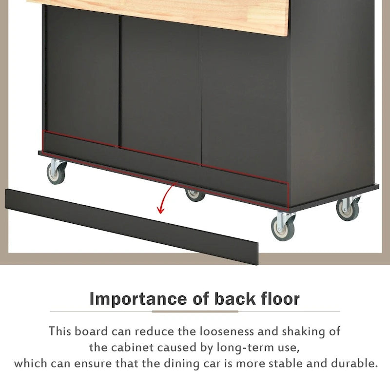 52.7 in. Rolling Mobile Kitchen Island with Solid Wood Top