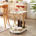 2-Tier Modern Bar Cart on Wheels with Wine Rack in White and Gold