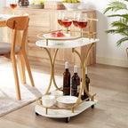 2-Tier Bar Cart on Wheels, Modern Mobile Bar Trolley Serving Cart with Wine Rack, White+Gold