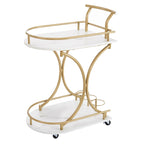 2-Tier Modern Bar Cart on Wheels with Wine Rack in White and Gold