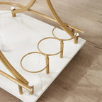 2-Tier Modern Bar Cart on Wheels with Wine Rack in White and Gold