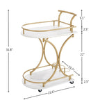 2-Tier Modern Bar Cart on Wheels with Wine Rack in White and Gold