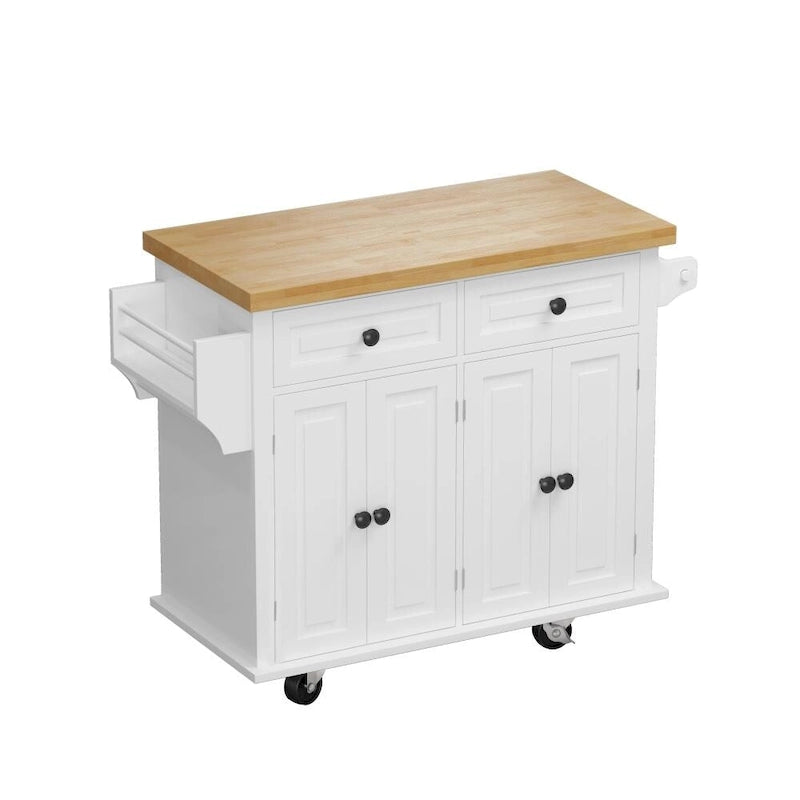 43.31 in. Kitchen Island Cart with 2 Cabinets and Spice Rack