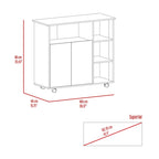 Kitchen Cart with Four Casters, Four Open Shelves and Double Door Cabinet in Light Oak and White