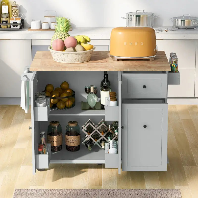 Kitchen Island with Drop Leaf, Spice Rack and Towel Rack