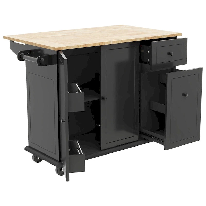Kitchen Island with Drop Leaf, Spice Rack and Towel Rack