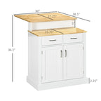 Kitchen Island with Storage Cabinet and Rubber Wood Tabletop