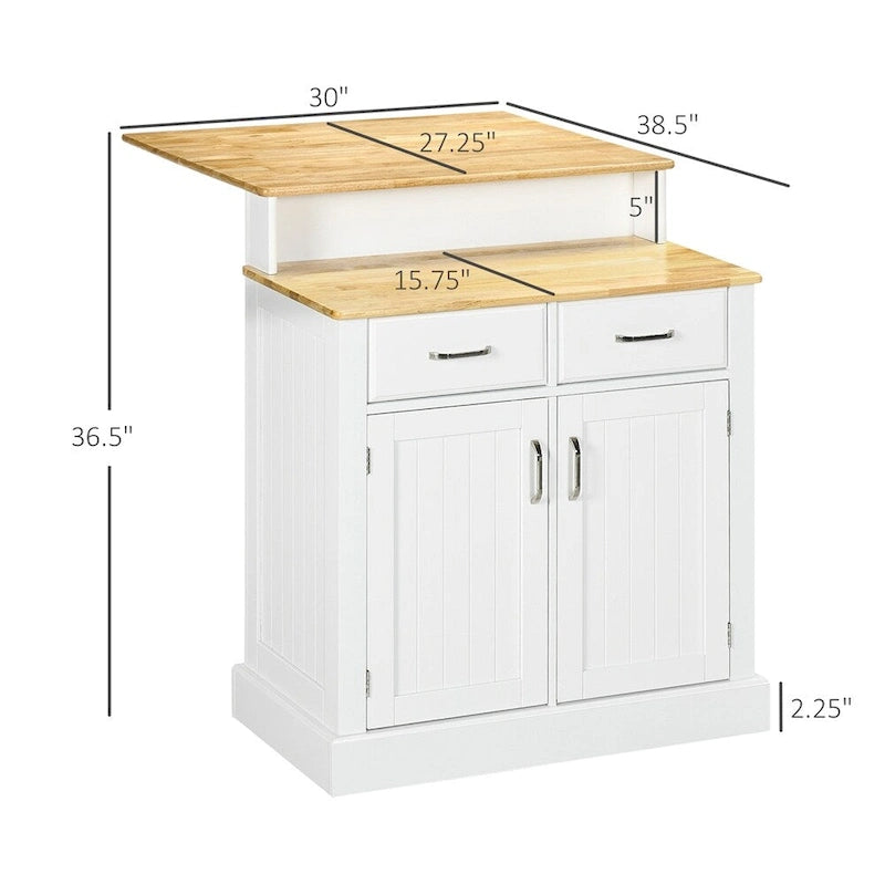 Kitchen Island with Storage Cabinet and Rubber Wood Tabletop