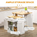 Kitchen Island with Storage Cabinet and Rubber Wood Tabletop