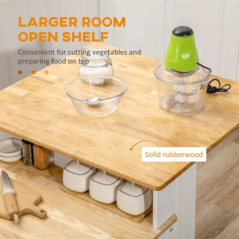 Kitchen Island with Storage Cabinet and Rubber Wood Tabletop