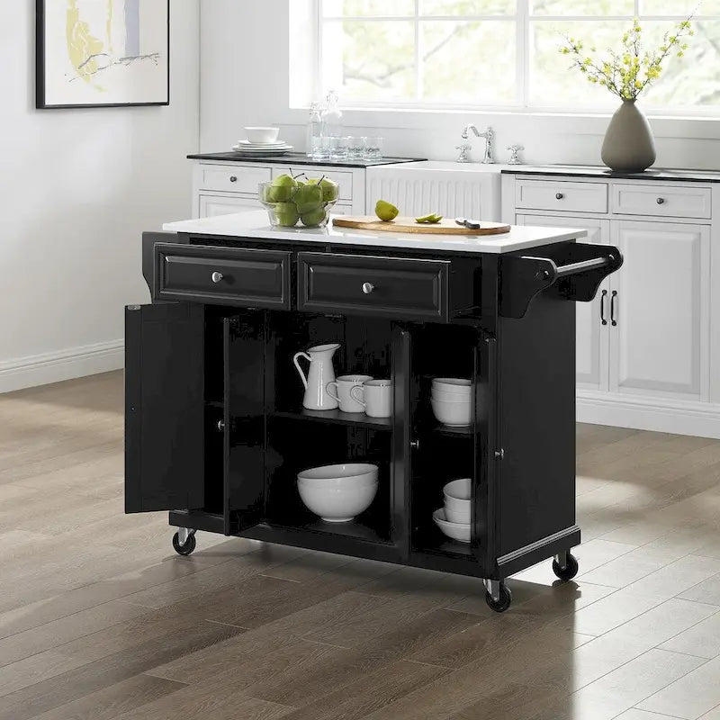 Full Size Granite Top Kitchen Cart in Black - 18 in. D x 51.5 in. W x 36 in. H