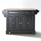 Czarna drewniana wyspa kuchenna z blatem z naturalnego drewna - 18 in. D x 51.5 in. W x 36 in. H
