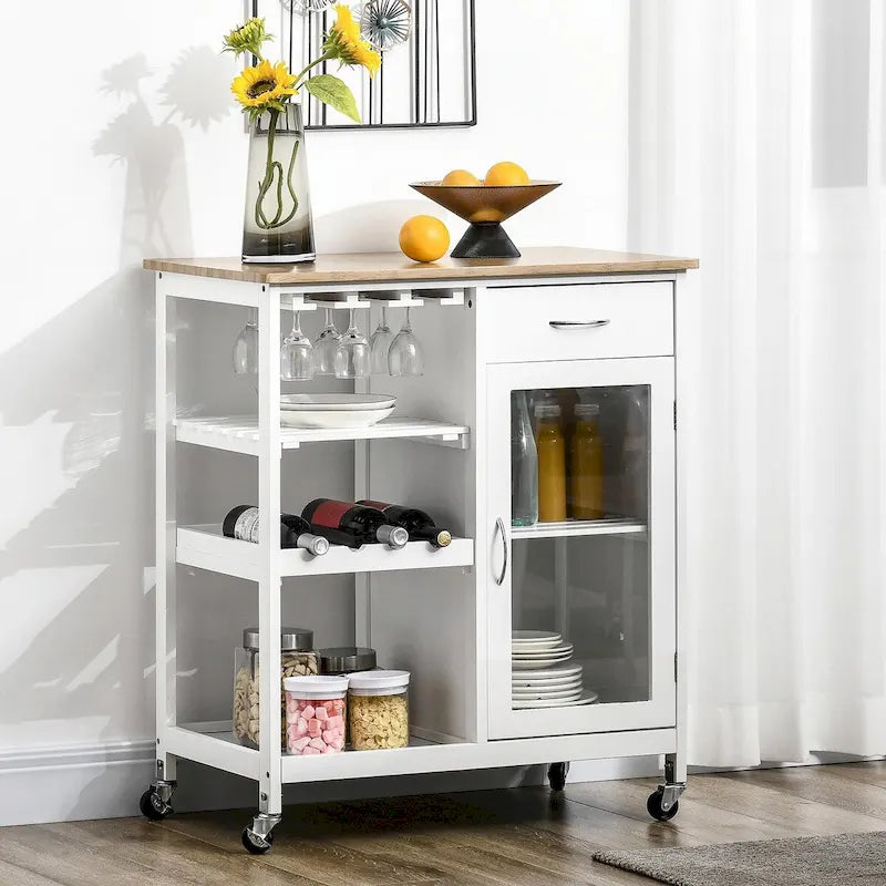 Rolling Kitchen Island with Storage, Wine Rack, Shelves, Drawer and Cabinet