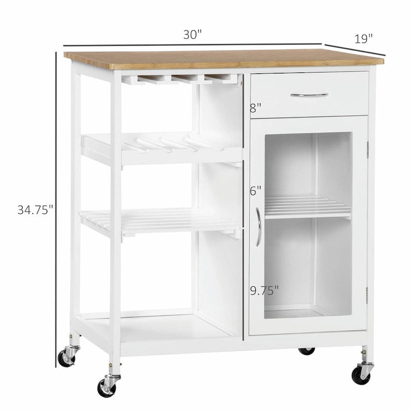 Rolling Kitchen Island with Storage, Wine Rack, Shelves, Drawer and Cabinet
