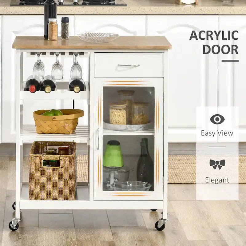 Rolling Kitchen Island with Storage, Wine Rack, Shelves, Drawer and Cabinet