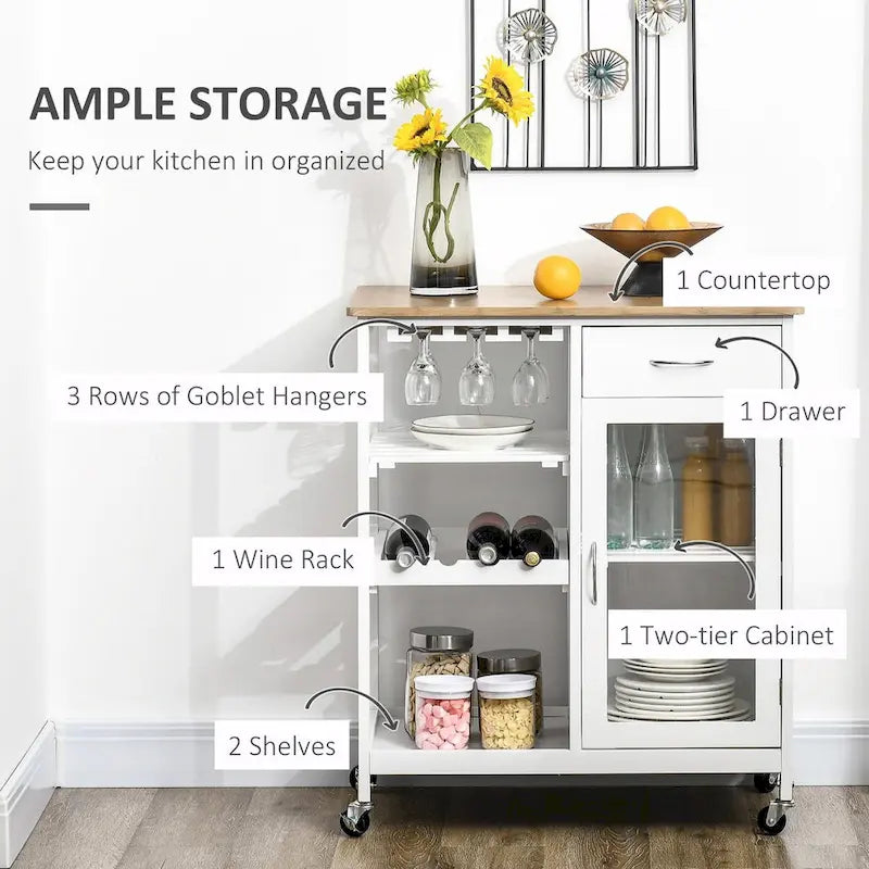 Rolling Kitchen Island with Storage, Wine Rack, Shelves, Drawer and Cabinet