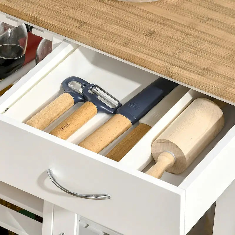 Rolling Kitchen Island with Storage, Wine Rack, Shelves, Drawer and Cabinet
