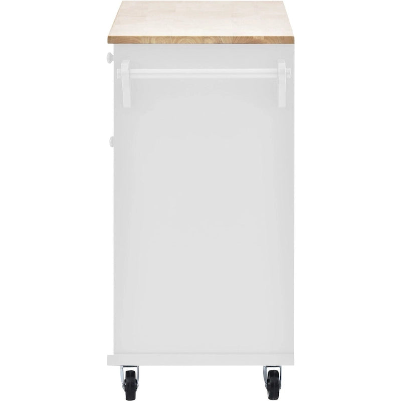 Küchenwagen aus Gummibaumholz mit Klappplatte, Mikrowellenregal, äußeren Ablageflächen und 2 Schubladen