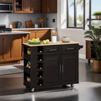 Multi-Functional Kitchen Island Cart with 2-Door Cabinet and Wine Rack