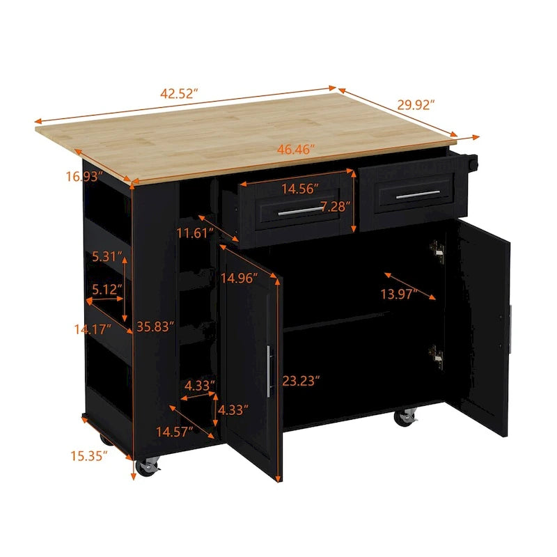 Multi-Functional Kitchen Island Cart with 2-Door Cabinet and Wine Rack