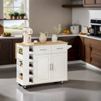 Multi-Functional Kitchen Island Cart with 2-Door Cabinet and Wine Rack