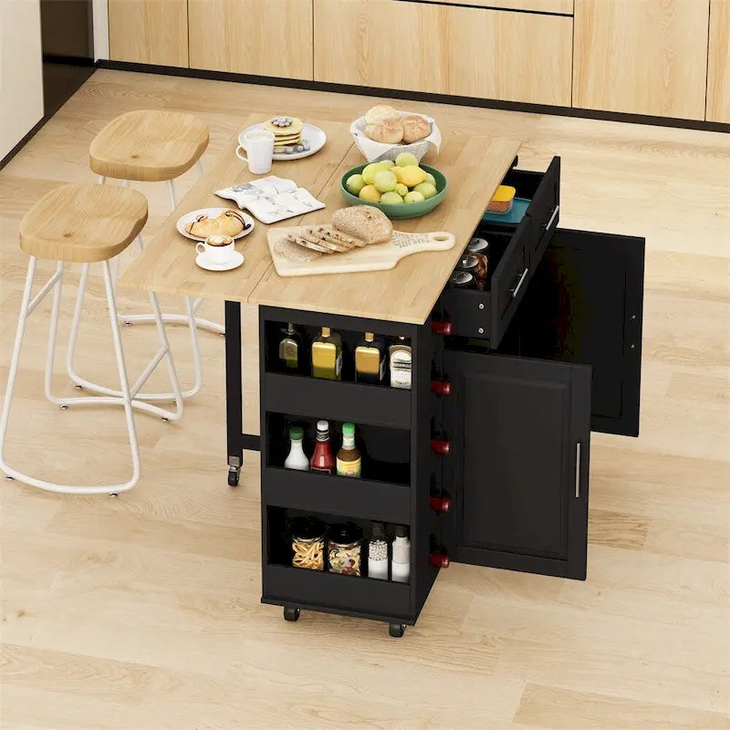 Multi-Functional Kitchen Island Cart with 2-Door Cabinet and Wine Rack