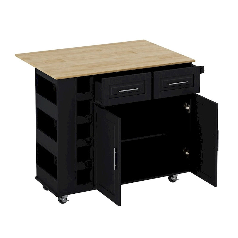 Multi-Functional Kitchen Island Cart with 2-Door Cabinet and Wine Rack