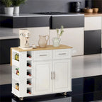 Multi-Functional Kitchen Island Cart with 2-Door Cabinet and Wine Rack