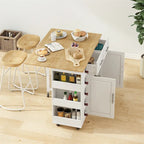 Multi-Functional Kitchen Island Cart with 2-Door Cabinet and Wine Rack