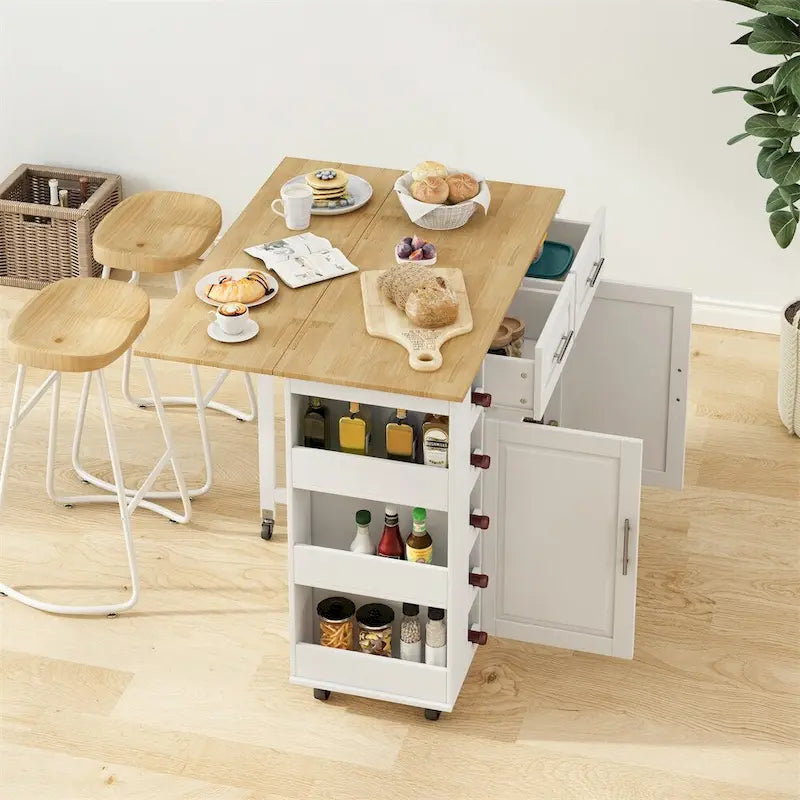 Multi-Functional Kitchen Island Cart with 2-Door Cabinet and Wine Rack