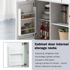 5-Wheel White Kitchen Cart with Rubberwood Drop-Leaf Countertop, Internal Storage Racks and 3-Drawer Cabinet