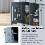 5-Wheel White Kitchen Cart with Rubberwood Drop-Leaf Countertop, Internal Storage Racks and 3-Drawer Cabinet