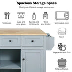 5-Wheel White Kitchen Cart with Rubberwood Drop-Leaf Countertop, Internal Storage Racks and 3-Drawer Cabinet