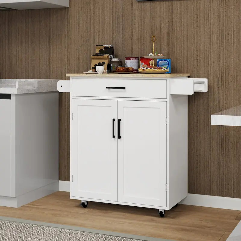 Kitchen Island Rolling Trolley Cart with Drawer, Doors, Storage Racks and Adjustable Shelves